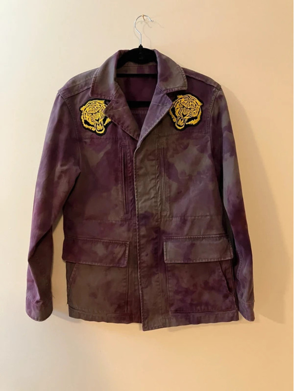 Hand Dyed Upcycled Field Jacket M Purple Tiger Patch Military Reworked OOAK